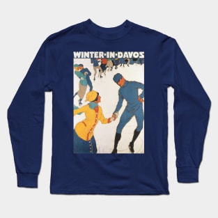 Vintage Travel Poster, Winter in Davos Long Sleeve T-Shirt